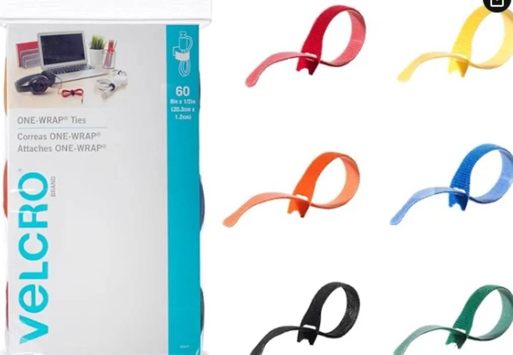 VELCRO Cable Ties | 60Pk | 8 x 1/2" Straps, Multicolor | Strong Reusable Wire Management | Cord Bundling for Home Office and Data Centers - Multi Color - Heavy Duty - Cable Ties