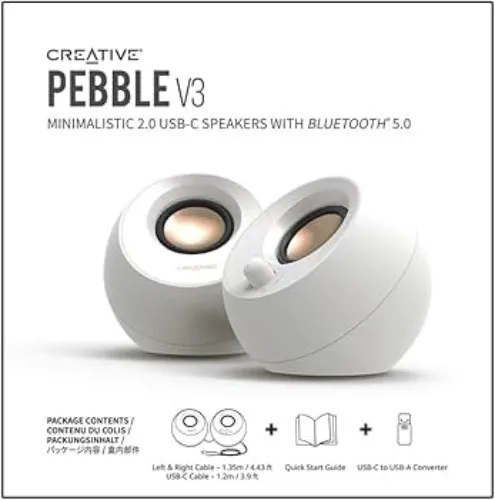 Creative Pebble V3 Minimalistic 2.0 USB-C Desktop Speakers White / Black With USB Audio