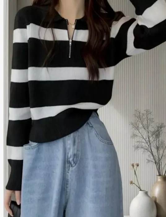Mujeres Moda Pullover Tops Cardigan Punto Suéter De Rayas