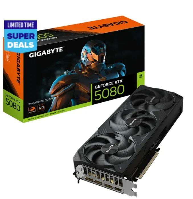 Gigabyte NVIDIA GeForce RTX 5080 WINDFORCE OC 16GB GDDR7 Graphics Card PCIE 5.0 - 2.5 Slot - 1x 16Pin Power - Minimum 850W PSU