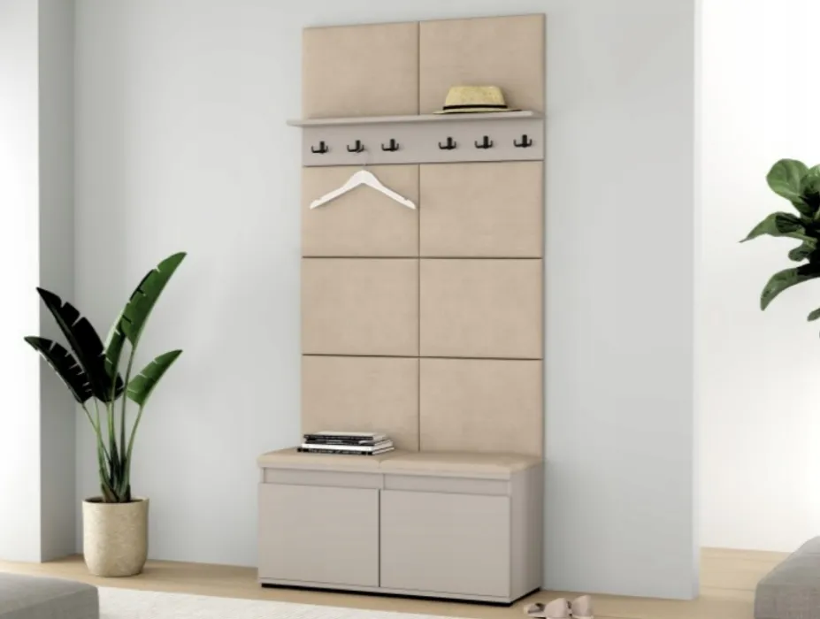 shoe cabinet with a seat, panels and hanger