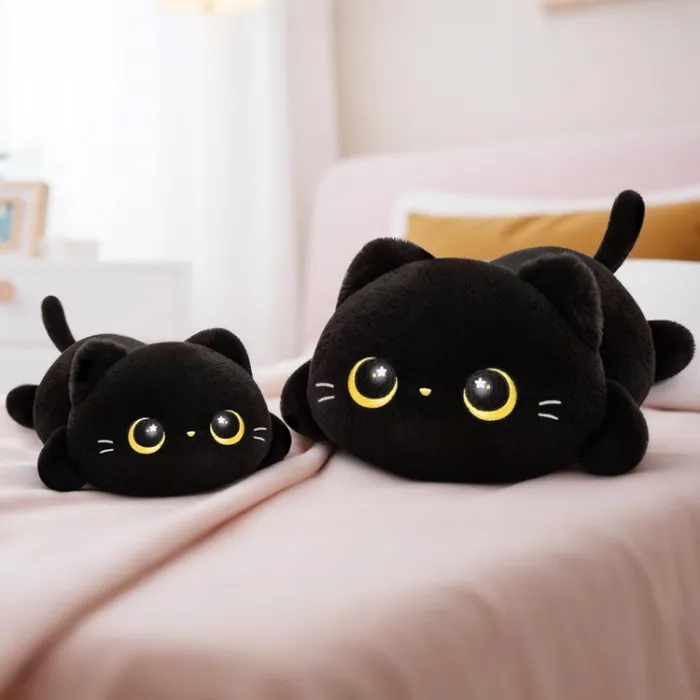 Mewaii Cute Black Cat Plush Pillow, Kawaii Plushies Black Cat Stuffed Animals, Squishy Plushies, Cuddle Plush Pillow for Kids & Girls (20 Inch) - Black Cat - 20inch/50cm