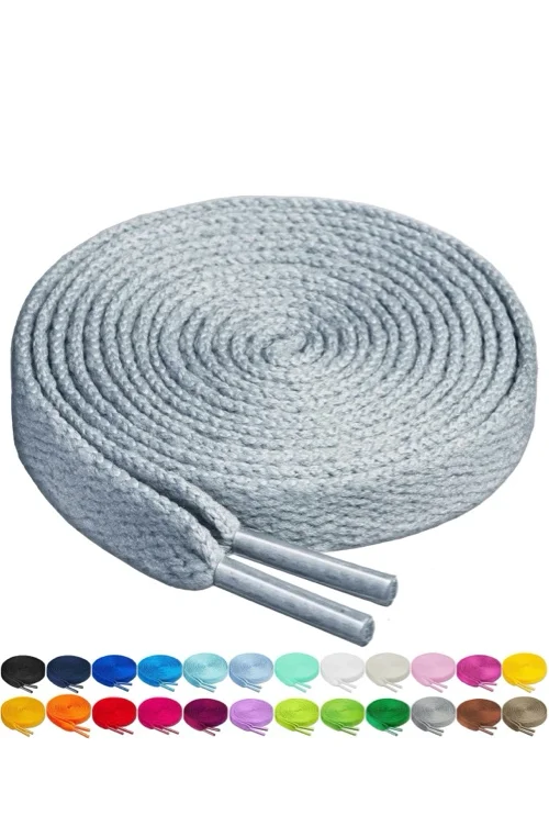 Booyckiy [2 Pairs] 2/5" Flat Sneaker Shoe Laces 26 Colors Shoe laces in 27"-72" - 52inch (132cm) Gray(2 Pairs)