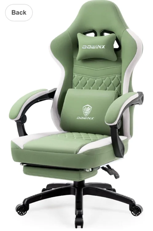 Dowinx Gaming Chair Breathable Fabric Game Chair with Gel Pad and Storage Bag, Comfortable Gamer Chair with Pocket Spring Cushion, Ergonomic Computer Chair with Footrest, Green - Green