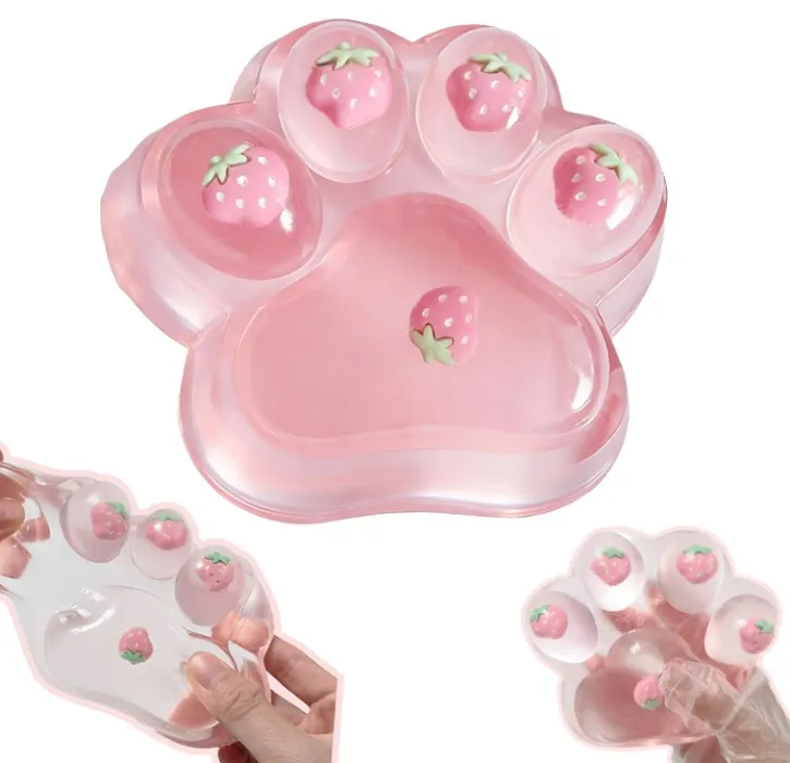 Large Cat Paw Taba Squishy Big Squeeze Toys 5-inch Strawberry Pink Cute Fufu Squishy Sensory Stress Relief Fidget Toys for Party Favors Sensory Anxiety Toys for Adults (Strawberry)