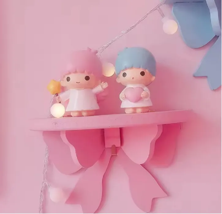 2 Pc Japanese Kawaii Pink Bow Bedroom Shelves Wall-mounted Cosmetic Wooden Storage Rack Girly Heart Room Decoration Wall Shelf 
