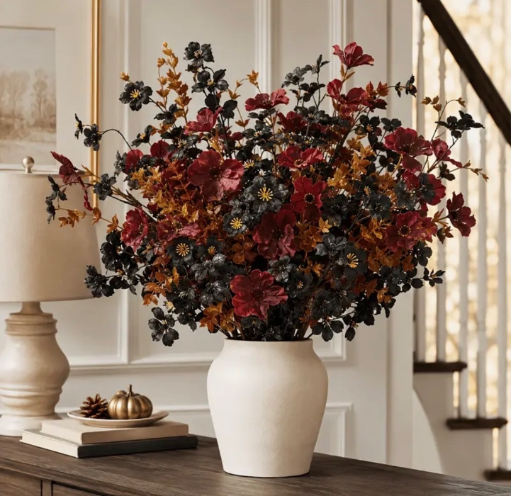 23pcs set burgundy/black flower decor