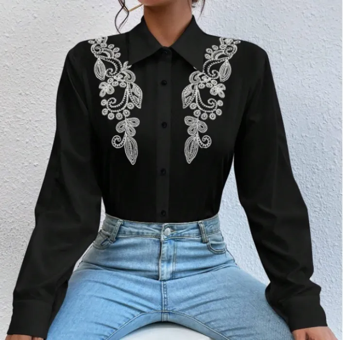  Front Button Long Sleeve Gothic Blouse