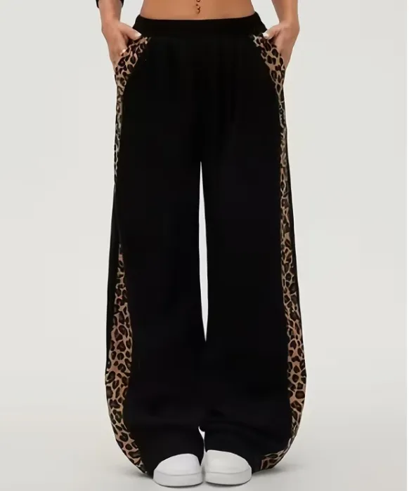  Leopard Print  Wide-Leg Pants