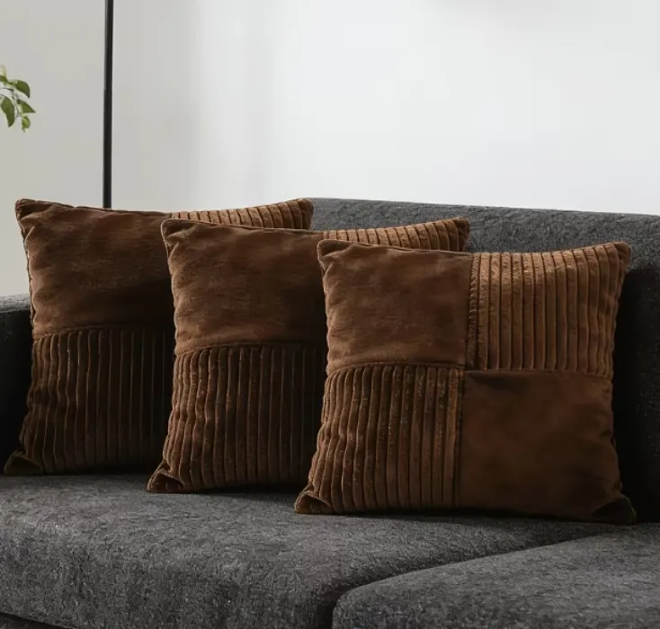 3pcs Corduroy Pillow Covers - Brown 