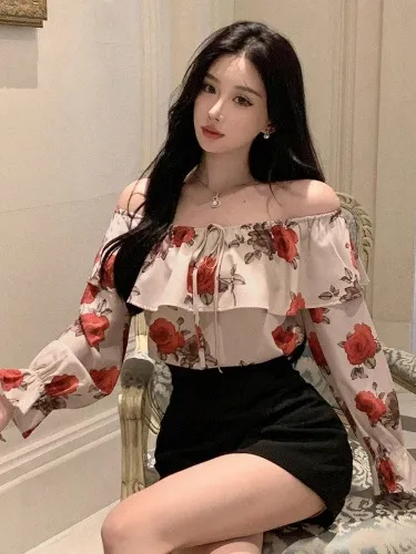 DAZY Blusa de manga larga con estampado floral