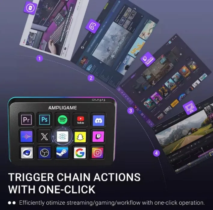 Fifine AmpliGame D6 Stream Controller with 15 Macro Keys, Streaming Keyboard with Trigger Action