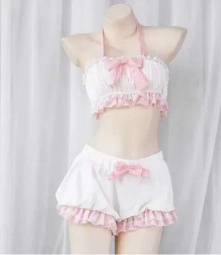 Role Play Costume Bowknot Lace Top Flower Set Lolita Cute Girl Kawaii French Maid Sweet Sexy Pajamas