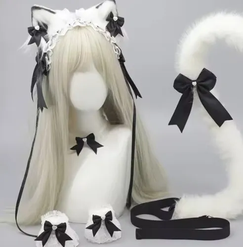  Cat Ear Hairpins Headband Choker Wristband Plush Cat Tail 5 pcs / Set Cute Lolita Girls Anime Party Cosplay Accessories Sets