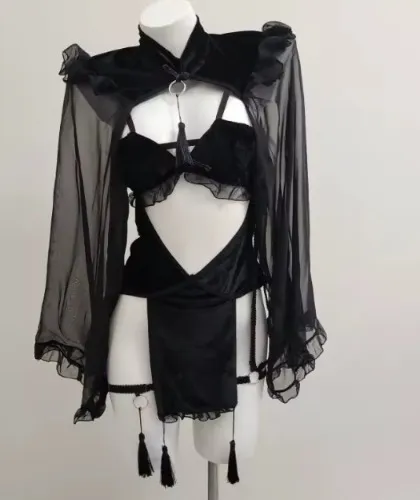 Halloween Velvet Cheongsam Hollow Backless Lolita Girl Evil Demon Anime Cosplay Costumes Erotic Sexy Maid Lingerie for Women New