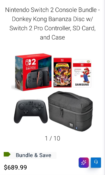 Nintendo Switch 2 Console Bundle - Donkey Kong Bananza Disc w/ Switch 2 Pro Controller, SD Card, and Case Bundle from Dell[.]com