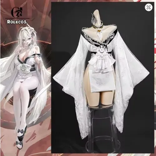 ROLECOS juego HMS Hakuhou Qipao disfraz de Cosplay dulce y elegante vestido tipo kimono para mujer trajes de juego de rol para fiesta de Halloween