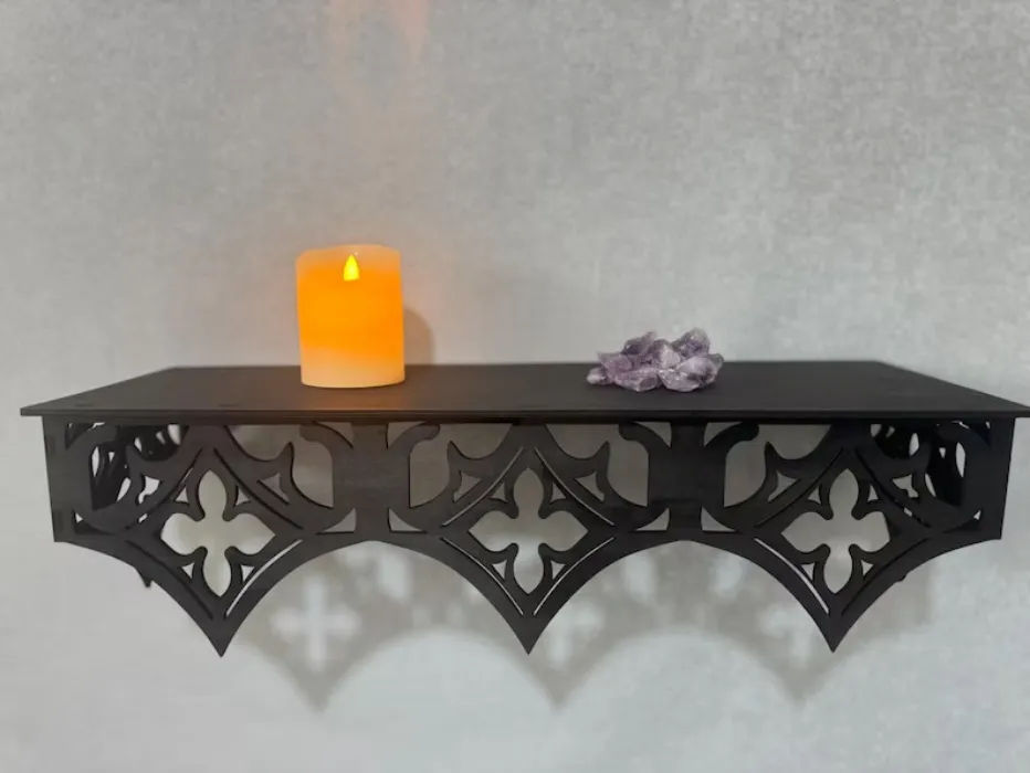 Black All-Wood Gothic Wall Shelf | Dark Aesthetic Wall Display