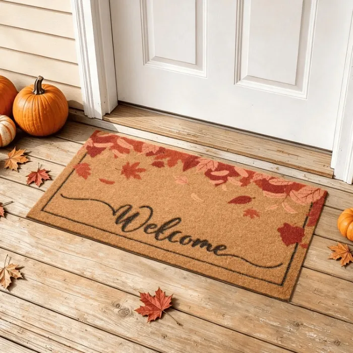 Ileading Fall Door Mat 17"x30", Non Slip No Shedding Faux Coir Mat Porch | Durable TPR Backing, Low Profile, Easy to Clean, Kids & Pets Friendly Mud Scraper for Front Door, Autumn & Thanksgiving 