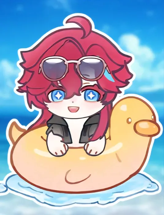 A chibi model of Tuichi in a flowty 