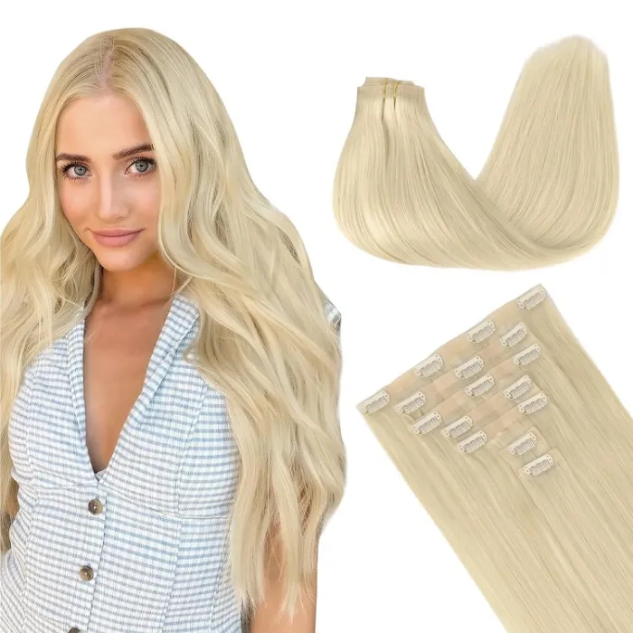 Amazon.com : GOO GOO Clip in Hair Extensions Real Human Hair, Remy Human Hair Extensions Clip ins for Women, Natural Human Hair, 20inch 150g 7Pcs, 60A Platinum Blonde : Beauty & Personal Care