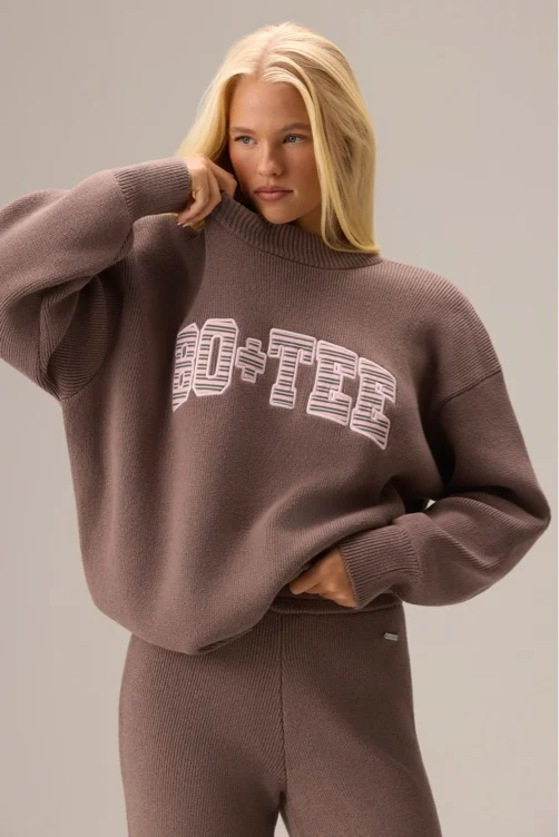 Bo + Tee Ribbed Knit Oversized Jumper Sweater - Chestnut