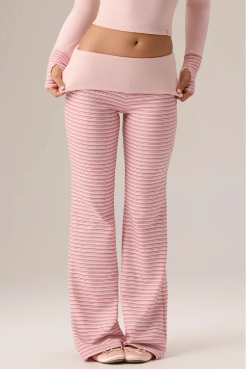 Bo + Tee Jersey Flare Legging Pants- Berry Stripe