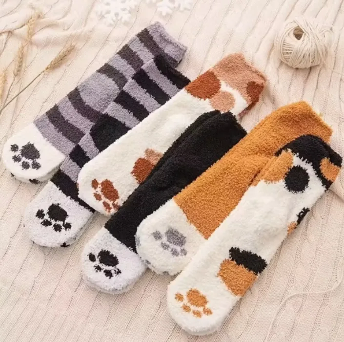 6 Pairs Fluffy Cat Paw Socks