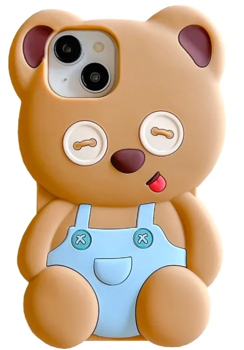 QoKcoahn Case for iPhone 12 Pro Max,3D Kawaii Phone Case Cute Cartoon Bear in Overalls Soft Silicone Funny Protective Gel Cover Women Girls for iPhone 12 Pro Max - iPhone 12 Pro Max - Bear in Overalls