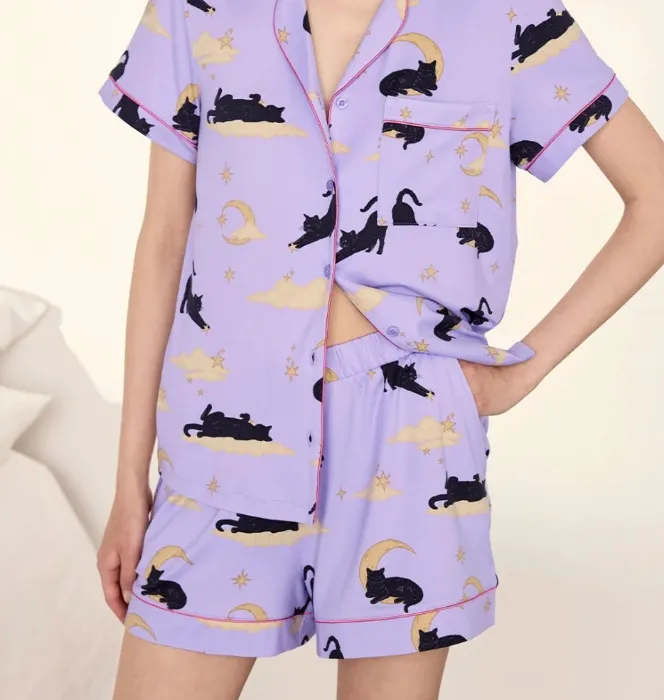 Pyjama Set with Shorts 'Black Cat Halloween' 