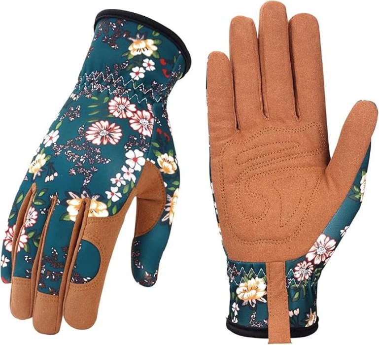 Bamllum Leather Gardening Gloves for Women - Working Gloves for Weeding, Digging, Planting, Raking and Pruning - Brown+green
