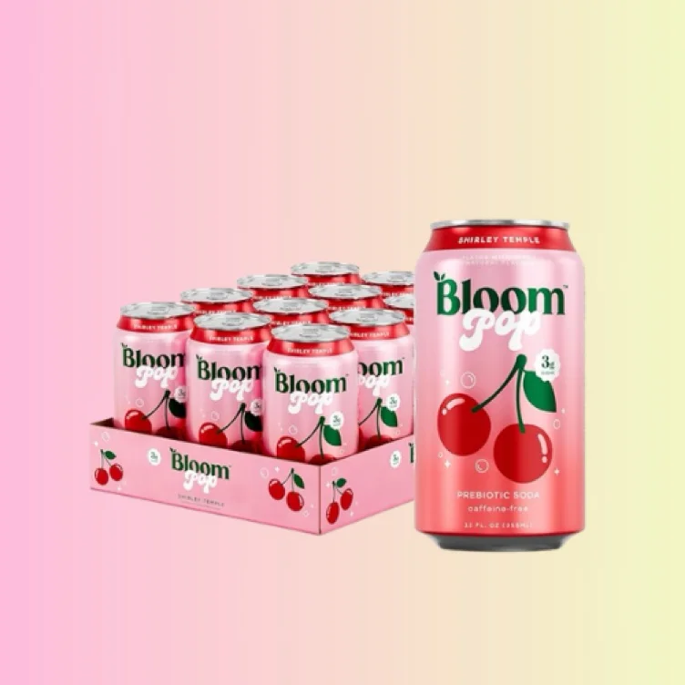 Bloom Pop Prebiotic Soda, Gut Health Support, Shirley Temple, 12 Pack | Clinically backed prebiotics support digestion and hydration with a crisp, refreshing soda experience. - Shirley Temple