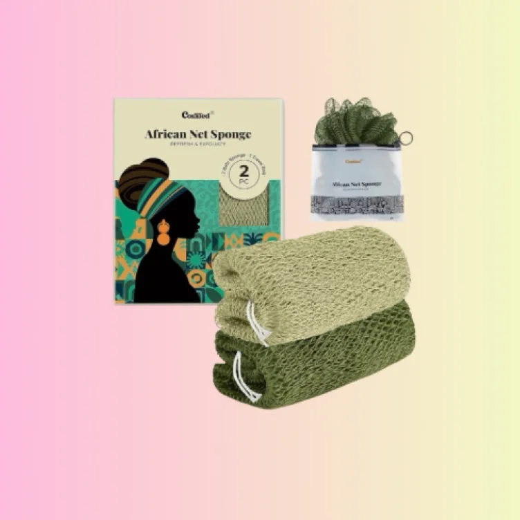 CORATED African Net Sponge Authentic, Shower Loofah Exfoliating Bath Sponge | Body Scrubber for Women Daily Use Body Care, Travel Portable Bath Accessories for Bathroom - Olive Green & Light Green