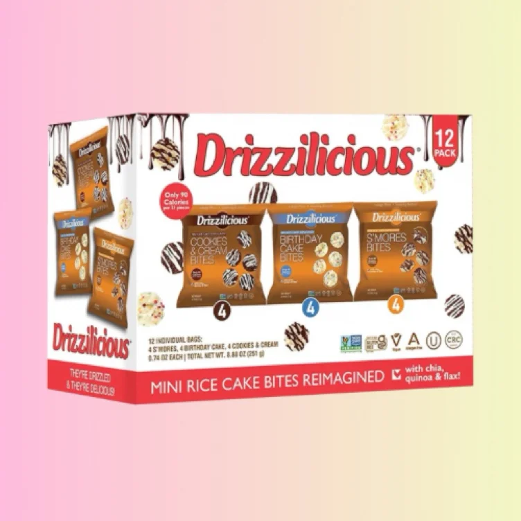 Drizzilicious Mini Rice Cakes Variety Pack- Rice Crisps, Healthy Snack for Adults and Kids, Flavored Rice Cakes, Vegan, Gluten Free Snack, Allergen Free, Only 90 Calories Per Bag- 0.74 oz (Pack of 12)