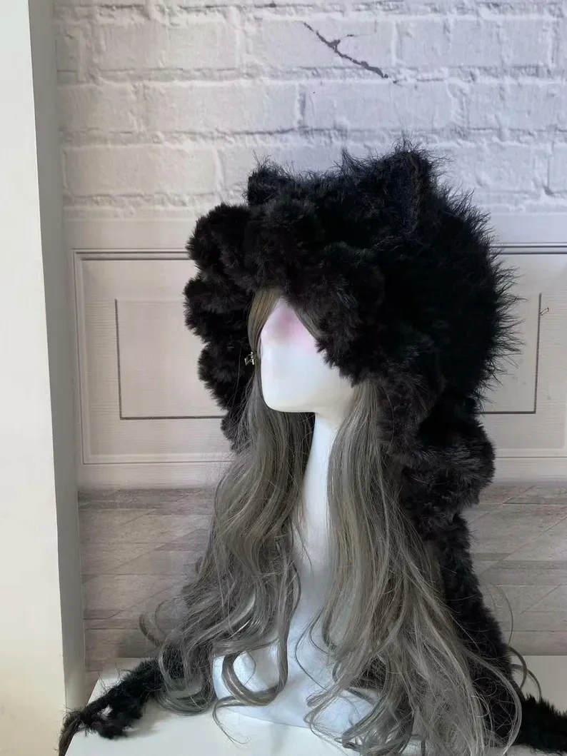 Bonnet méduse chat duveteux fait main