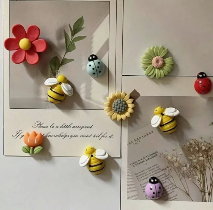 10pcs Flower, Bee, Ladybug Fridge Magnets, Cute Decorative Magnets