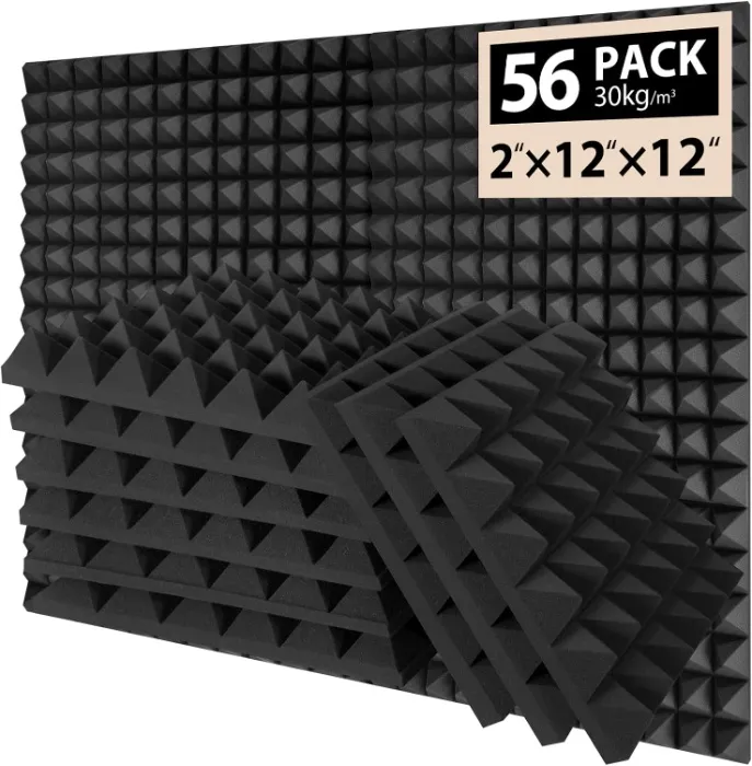 for ASMR streams! Saiqiang 56 Pack Acoustic Foam Panels, 2" x 12" x 12" Sound Proof Foam Panles Pyramid-shaped, Soundproofing Noise Absorbing Pyramid Black Panels for Wall Studio Foams - jzt-2 in-56p - Black