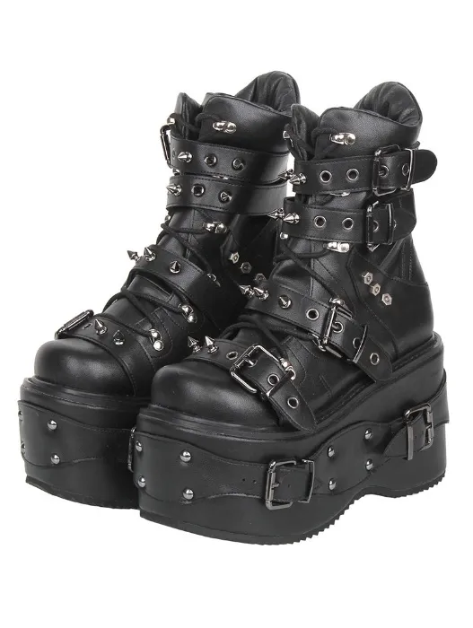Black Punk Spiked Rivets Gothic Platform Combat Boots