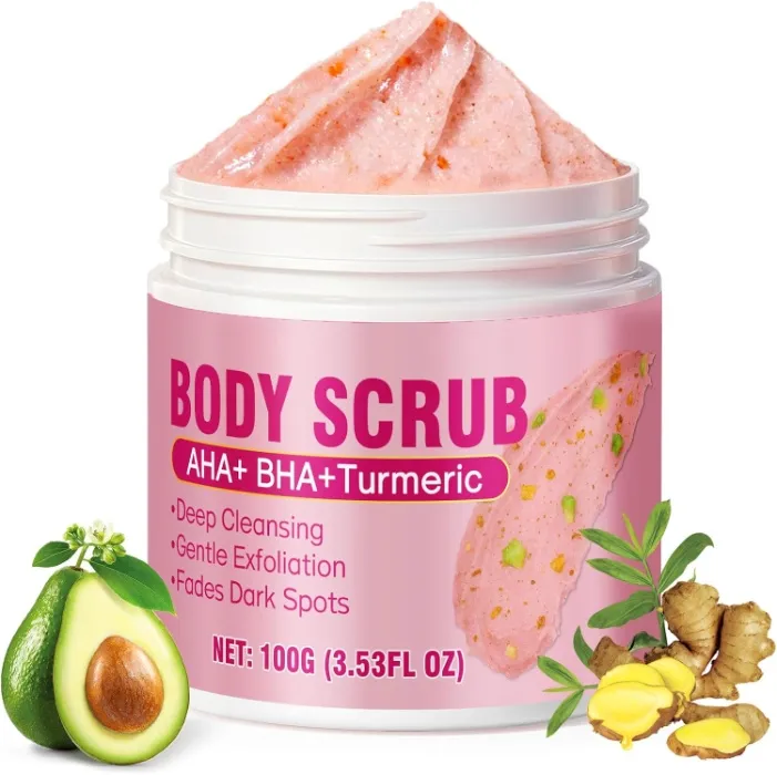 Body Scrub, Exfoliating Body Scrub with Turmeric and Avocado, Gentle Exfoliating Exfoliating and Removing Dullness, Nourishes the Skin and Makes It Soft and Bright