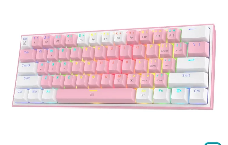 Redragon K617 Fizz 60% Wired RGB Gaming Keyboard, 61 Keys Hot-Swap Compact Mechanical Keyboard w/White and Pink Color Keycaps, Linear Red Switch, Pro Driver/Software Supported - Pink