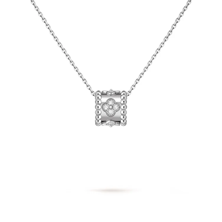 Perlée clovers pendant 18K white gold, Diamond - Van Cleef & Arpels