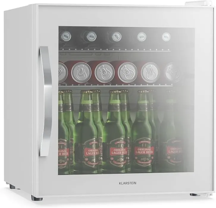 Klarstein Beersafe 47 L Mini Fridge with Glass Door – Drinks Fridge, White | LED light, removable metal shelves, quiet, beer & beverage fridge for cans & bottles : Amazon.ie: Home & Kitchen