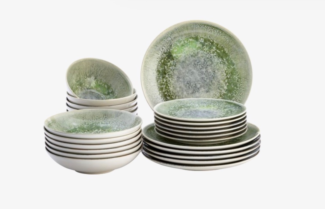 Lite-Body Serviesset - Groen reliëf - 6 persoons - 24 delig - Bordenset - Ontbijtborden - Dinerborden - Diepe borden - Kommen - Servies - Vaatwasser en Magnetronbestendig - Chic en Trendy