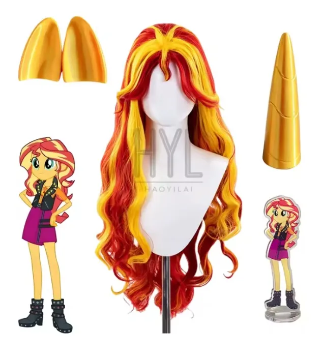 Anime Pony Sunset Shimmer Cosplay Wig Orange Red Long Synthetic Hair Headwear For Women Men Halloween Costume Party Props