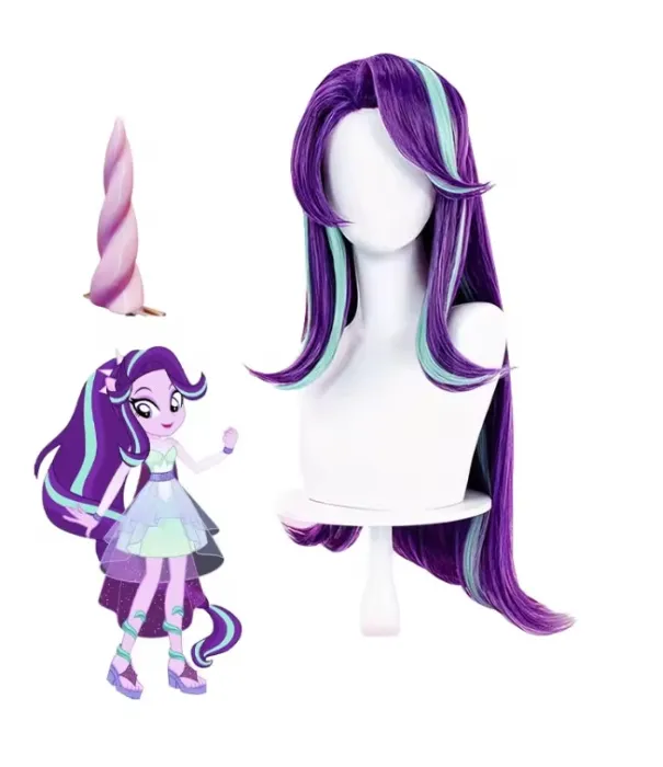 Anime Pony Starlight Glimmer Cosplay Wig Purple Long Synthetic Hair Horn For Women Men Halloween Carnival Party Costume Props
