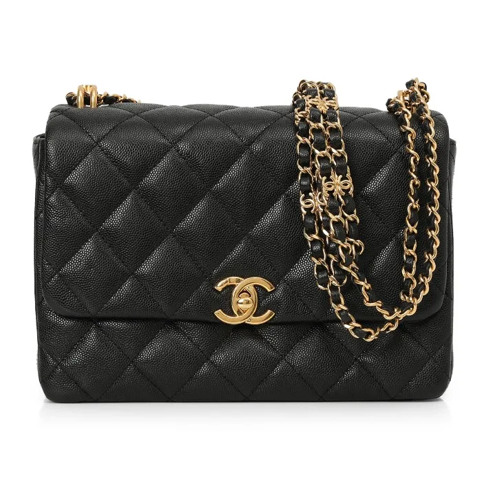 Black Quilted Caviar Coco First Flap Handbag - Handbag
