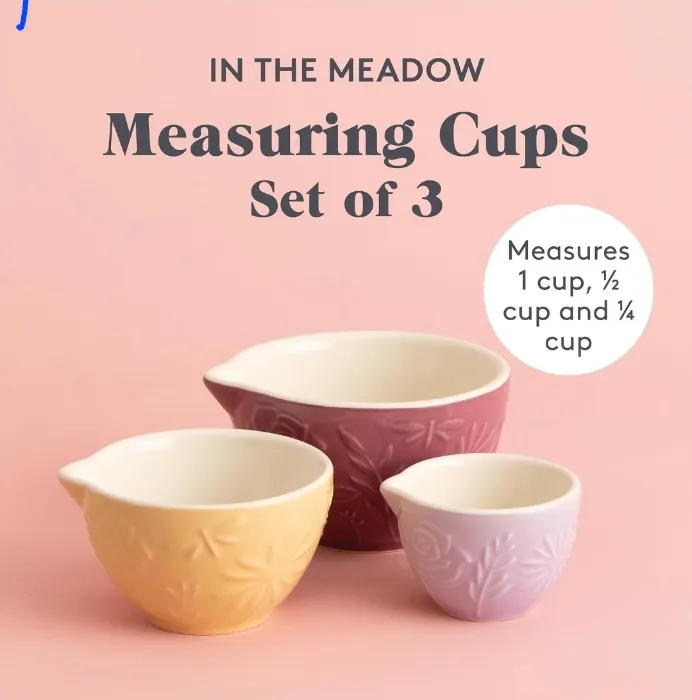 Mason Cash in The Meadow Measuring Cups – Set of 3 | Floral Embossed Stoneware Nesting Cups (1 Cup, ½ Cup, ¼ Cup) Pastel Bakeware | Dishwasher & Microwave & Freezer Safe - Measuring Cups Set of 3
