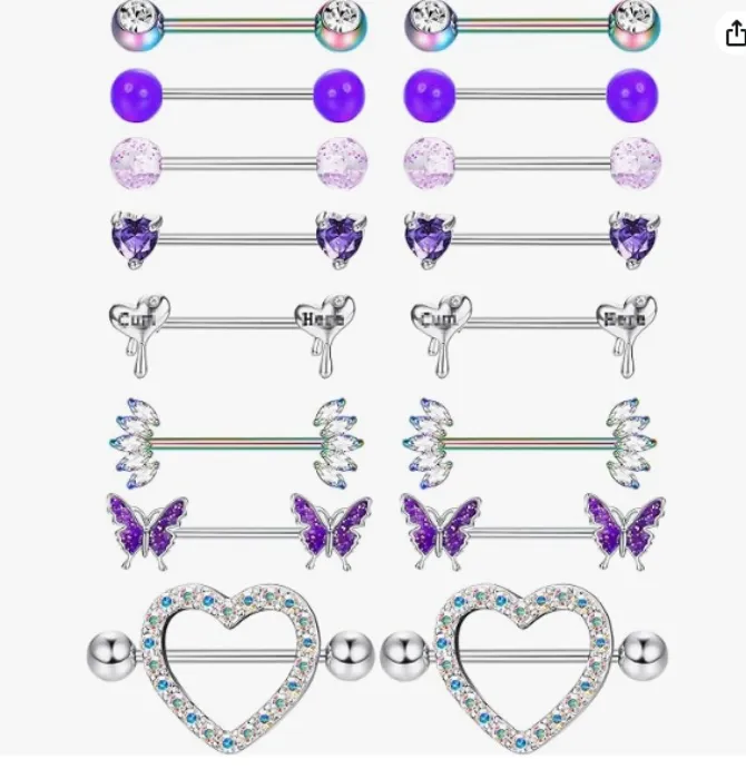 Besteel 8 Pairs Rings 14G Stainless Steel CZ Heart Butterfly Ball