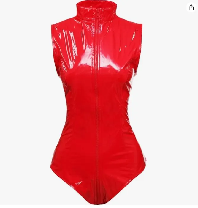bslingerie Wet Look PVC Zip Up Clubwear Bodysuit Teddy