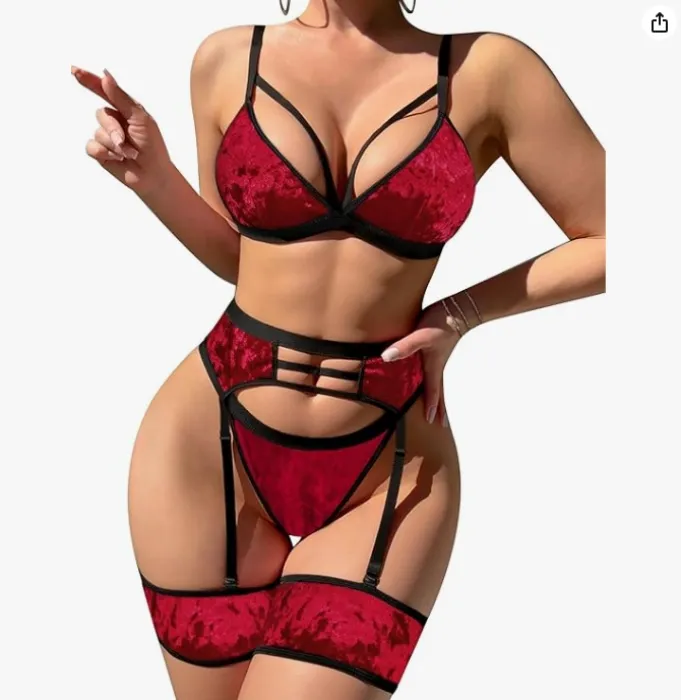 Red Velvet Matching Bra and Panty